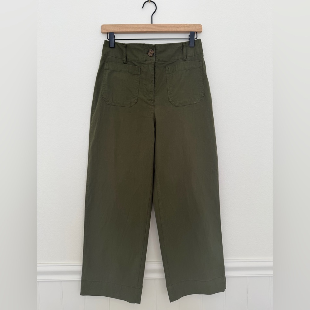 Nicole Miller New York Olive Green Wide Leg Crop Pants Size 6 Linen Blend